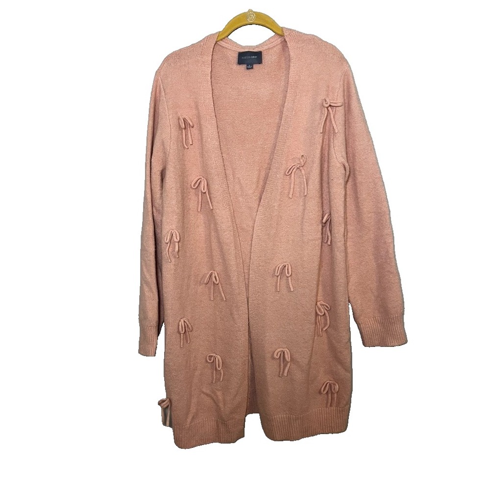 Retro Bow Long Knit Cardigan Pink L Feminine Coquette Romantic Girly Neutral